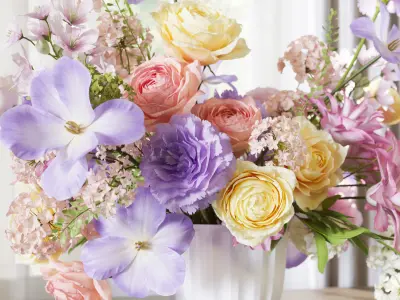 Flower Set 061 Centerpiece purple pink yellow 3D model