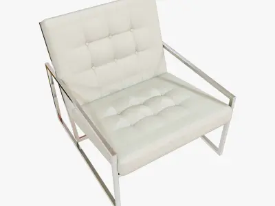  Modern Luxury Chair - Silver Metal and White Leather 3D model