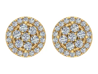 Luxury Iced-Out Round Cluster Diamond Stud Earrings 3D print model