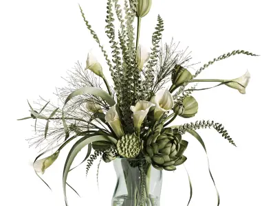 Artichoke with green trumpet flowers Arrangement 3D model