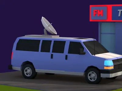 Cartoon Low Poly TV Building Low-poly 3D model