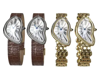 Gold Silver Leather Vintage Watch with Diamonds Low-poly 3D model