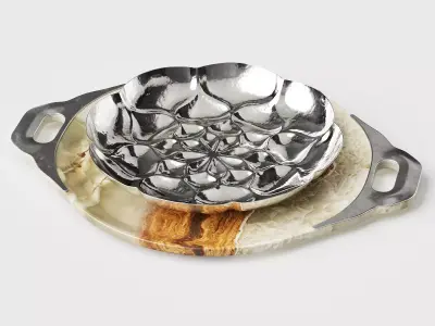 Silver Bowl and Onyx Tray Set 3D model
