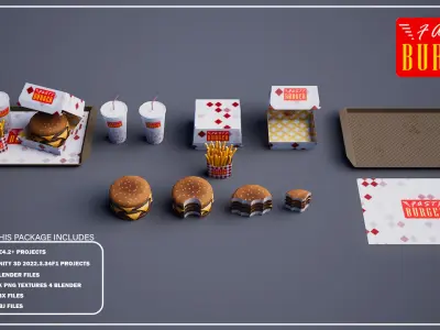 Triple Cheese Burger - Package Low-poly 3D model