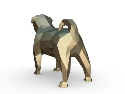 pug dog low poly 3D print model