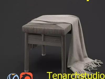 Tenarchstudio wooden rattan ottoman  render ready  3D model