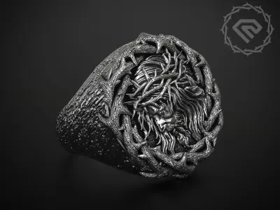 A RING WITH JESUS IN A CROWN OF THORNS 3D print model