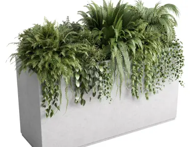 Concrete box plants on stand - set indoor 347 concrete dirt vase Low-poly 3D model