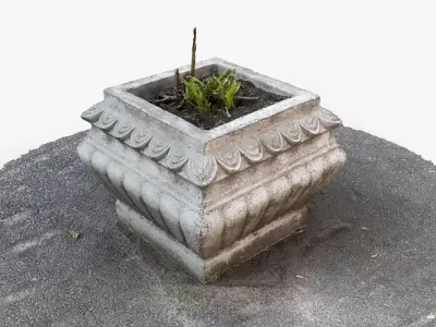 Photorealistic 3D scan of concrete abandoned empty planter Low-poly 3D model