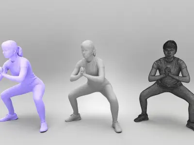 Beautiful young woman doing squats 441 Low-poly 3D model