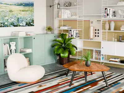  Blender creates living room home decoration renderings 3D model