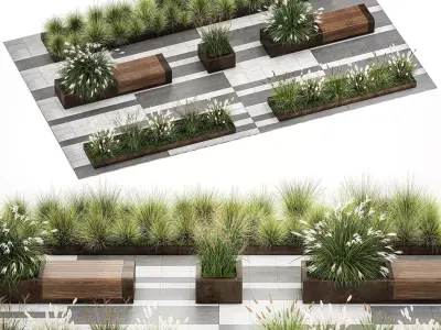 Bushes with bench for outdoor environment 1148 3D model