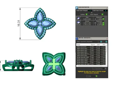 Floral Diamond Stud Earrings For Women 3D print model