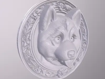 Puppy Husky 3 basrelief for 3D printing 3D print model