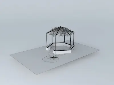 Arbor wooden gazebo with fountain in middle Free 3D model
