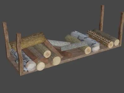 Logs - Lowpoly Game Ready PBR 3d model log rack Low-poly 3D model