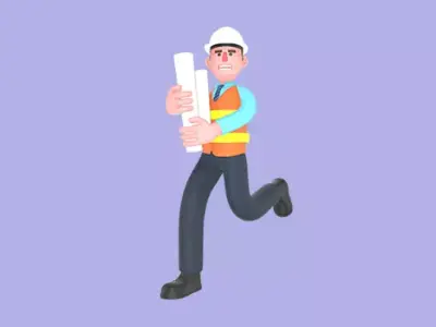 Stylized 3D Male Architect Character - Running with Blueprints 3D model