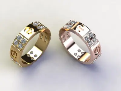 Ring30 two wedding rings in rose gold with diamonds 3D model