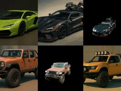 Sport Car bundle 7 pack 100 glb 3D model