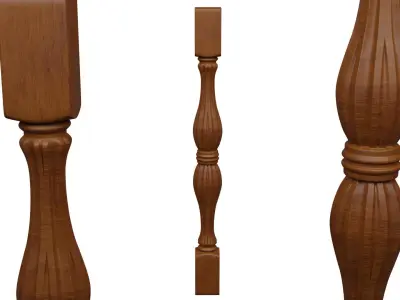 Baluster 3D model set of four golden stair railings 3D model