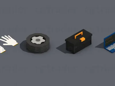 Low Poly Car Service Engine Repair Isometric Low-poly 3D model