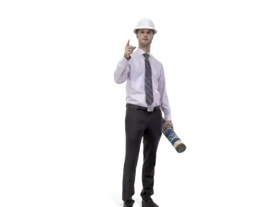 Engineer with White Helmet and Blueprints WMan0303-HD2-O02P02-S 3D model