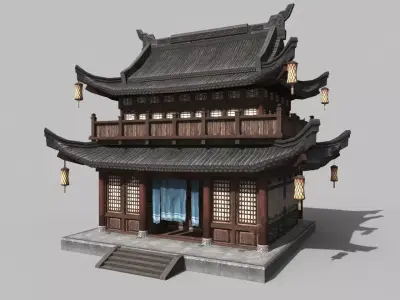 Chinese style wooden attic 3D model