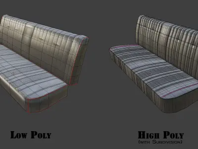 Classic Car Back Seat many Leather PBR Options Low-poly 3D model