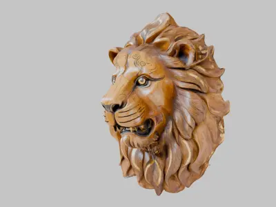 Wooden Lion Head Sculpture Low-poly 3D model