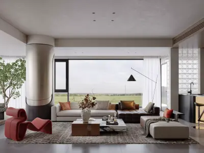 Luxury living room dining room interior scenes  3D model