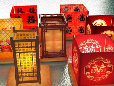 Chinese water lanterns  Low-poly 3D model