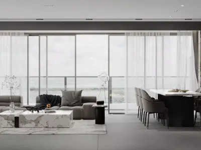 Modern living room dining room interior scenes 584 3D model