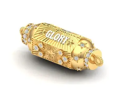 No Risk No Glory gold locket necklace with diamonds 3D print model