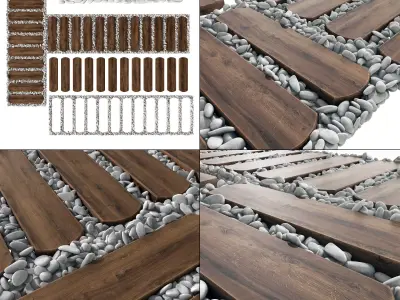 Paving wood board pebble 3D model