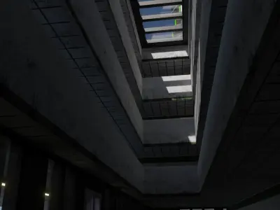 Skyscraper cascade with balconies and interior in 3 variant Low-poly 3D model