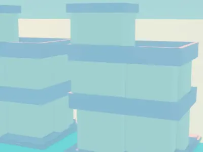 BUILDINGS three in middle of beach Low-poly 3D model