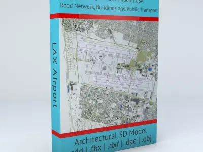 Los Angeles LAX Airport Roads Buildings Public Transport Lines 3D model