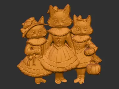 cute three cat hallowen decor 3D print model