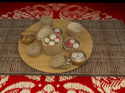 Chinese dim sum bamboo steamer  3D model