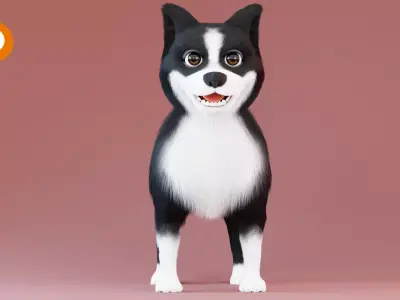 Cute 3D Dog Model - Boo - Cute 3D Dog Model with fur for blender Low-poly 3D model