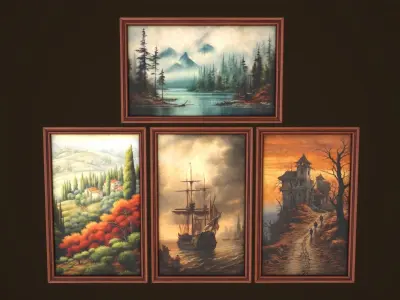 Set of 25 vintage paintings 3D Model Collection