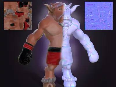 Boxer bull in boxing gloves Low-poly 3D model