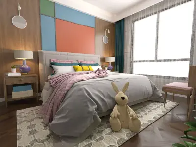 Nordic children room bedroom 3D Model Low-poly 3D model