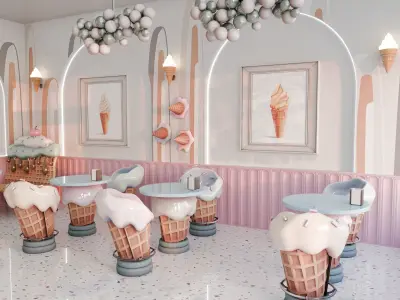 Ice Cream Shop Blender Scene 3D model