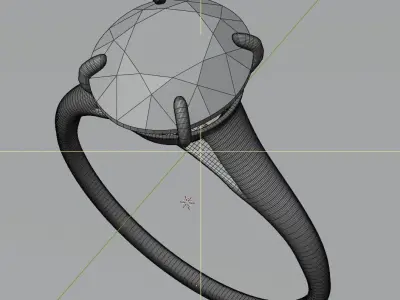 Engagement Ring Gold with Giant Diamond Stone 3D model