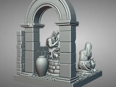 Jesus and the Samaritan woman 3D print model
