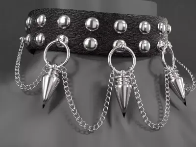 Collar accessory w spikes and chains 3D model