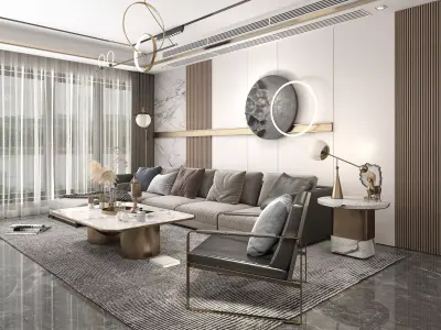 Living Room and Dining Room Scene 3D model