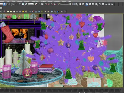 Christmas  scene with decorations tree present light gifts  3D model