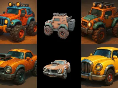 Stylized Car Advanced model bundle 18 pack 100 glb 3D model